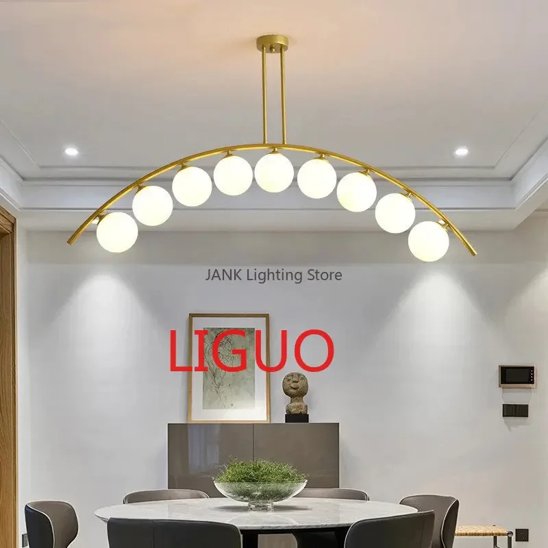 Modern Bridge Design Glass Ball Led Pendant Lamp Restaurant Living Room Kitchen Bedroom Gold Chandelier Minimal Decorative Light