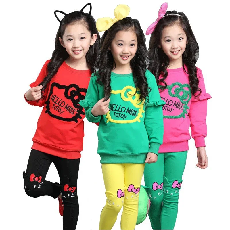 

3-Pack Spring Kid's Cat Suit: Shirt + Pants Set, High-Quality Cotton, Ages 2-9