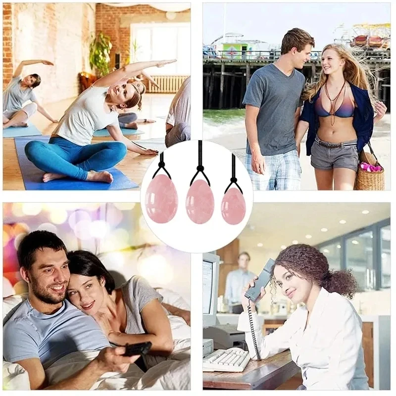 Rose Quartz Yoni Eggs Jade Balls Massager for Women Natural Crystal Stone Kegel Exercise Vaginal Tightening Massage Eggs