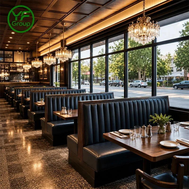 Commercial Hot Sale PU Leather Restaurant Furniture Booth Seating Wooden Base Dining Sofa for Cafe Bistro Bar Lounge