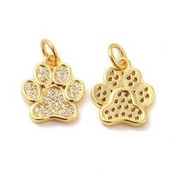 1pc Rack Plating Brass Micro Pave Cubic Zirconia Charms Dog Paw Print Charm with Jump Ring Long-Lasting Plated Lead Free