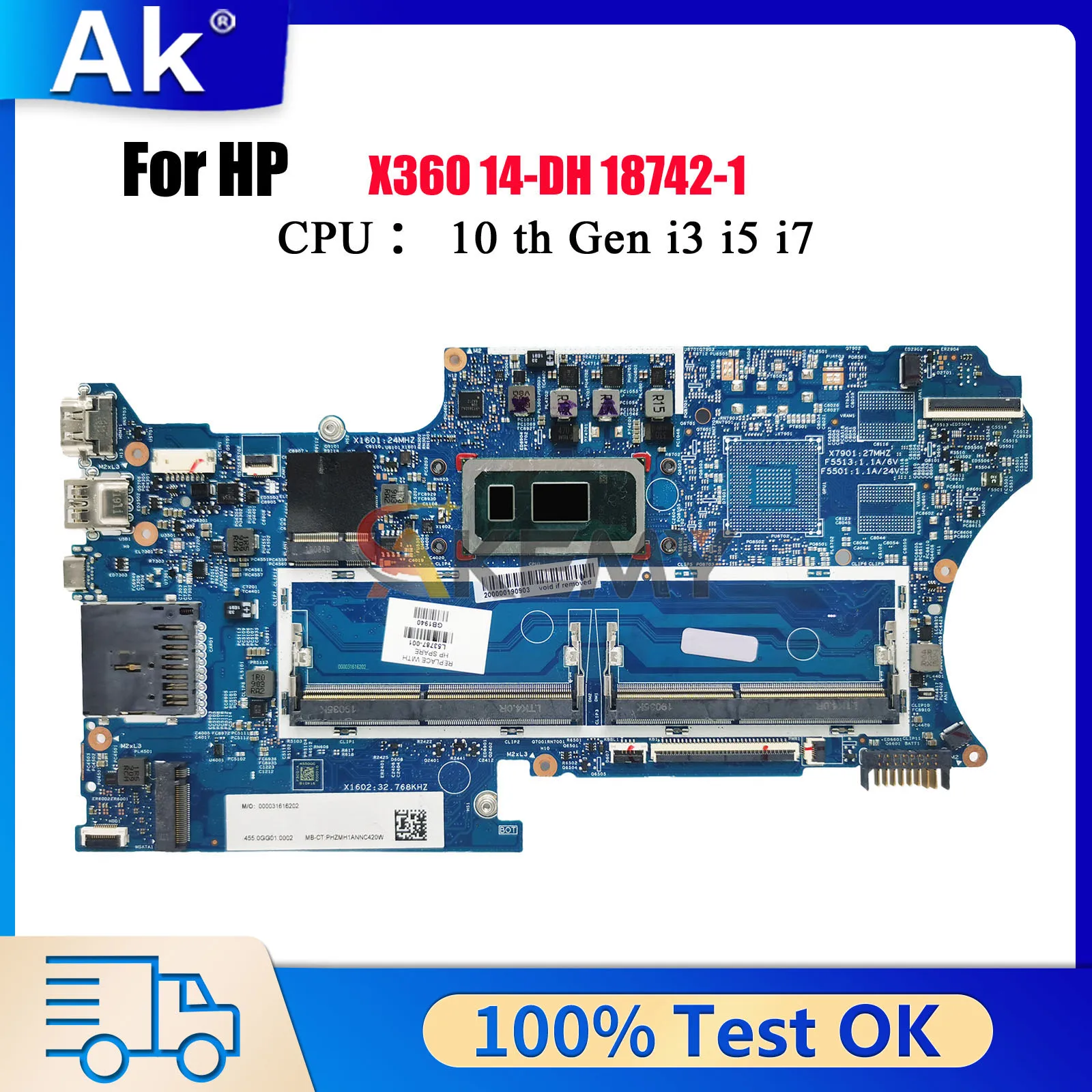 

For HP Pavilion X360 14-DH Laptop Motherboard 18742-1 With i3 i5 i7 8th 10th Gen CPU L67766-601 L67767-601 100% Fully Tested