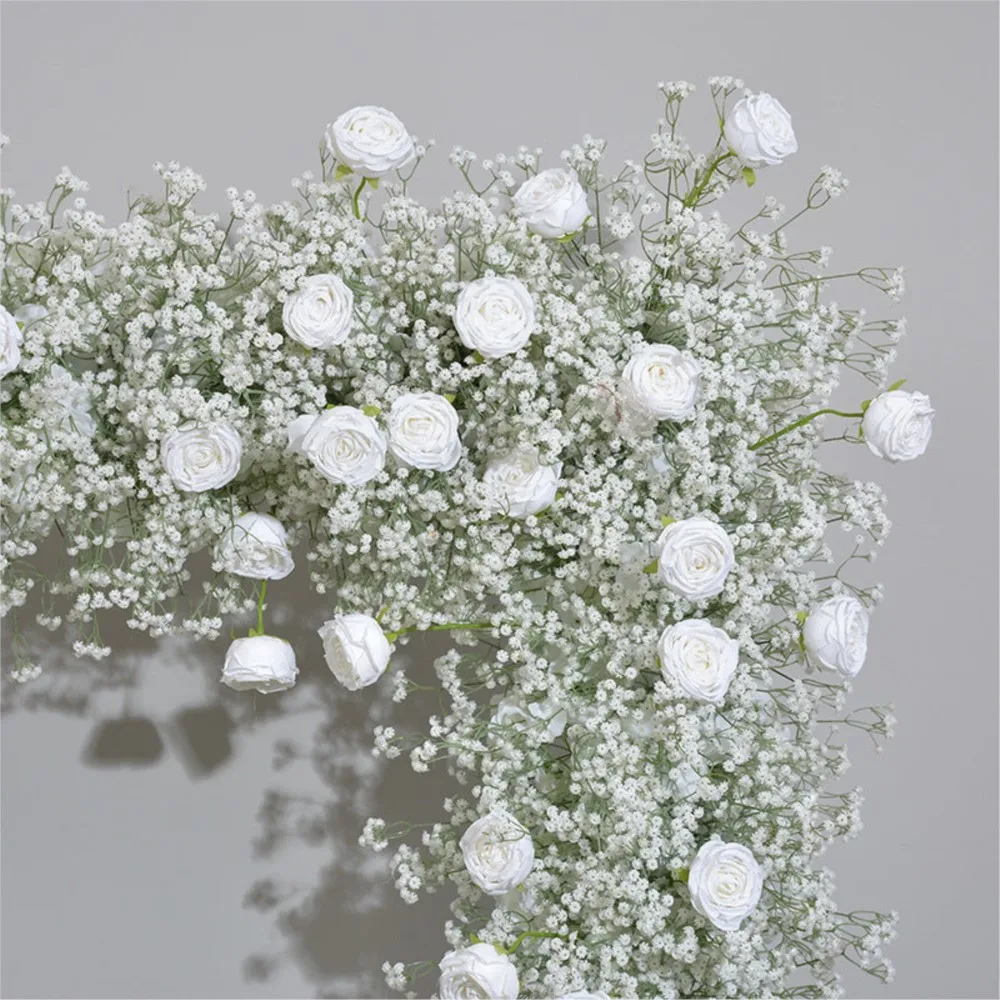 Uflower 3D مخصص الأبيض والأخضر روز كامل ستار الاصطناعي زهرة مختلطة شكل مربع قوس الزفاف مأدبة الديكور تخطيط الدعائم #3