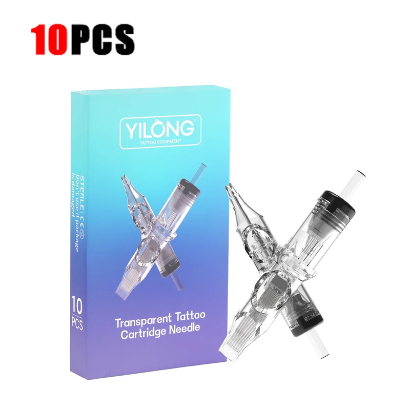 

YILONG 10 шт., прозрачные иглы, профессиональные иглы для татуировки с мембранными защитными картриджами, одноразовые иглы для татуировки для татуировки