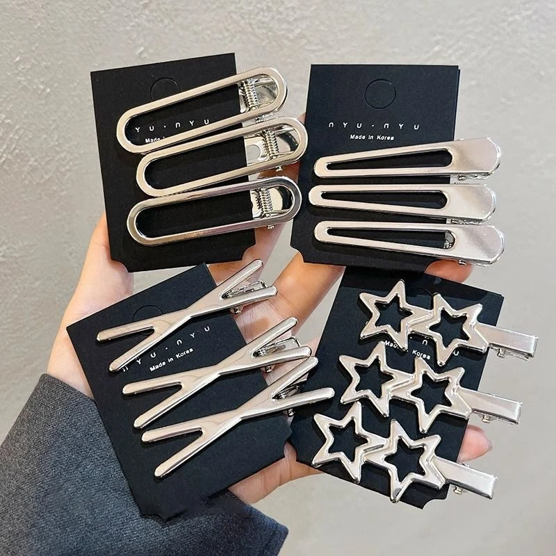 3/24Pcs Girls Hair Accessories Silver Y2k Hair Clips For Women Elegant Metal Duckbill Clip Gilrs Hairpins Side Bangs Barrettes image 5