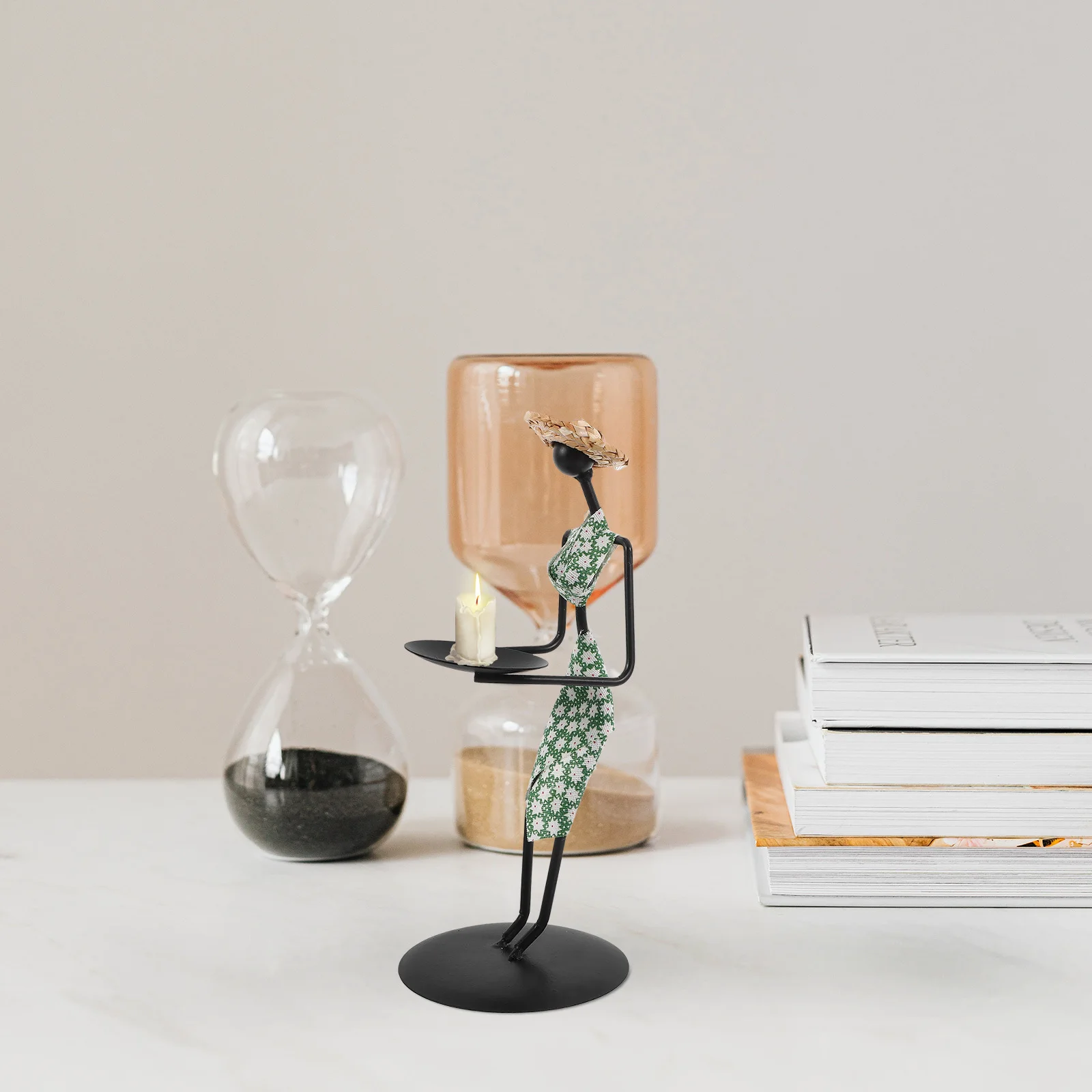 

Iron Art Holder African Lady Figure Decorative Pillar Stand for Candlelit Dinners Romantic Home Decoration