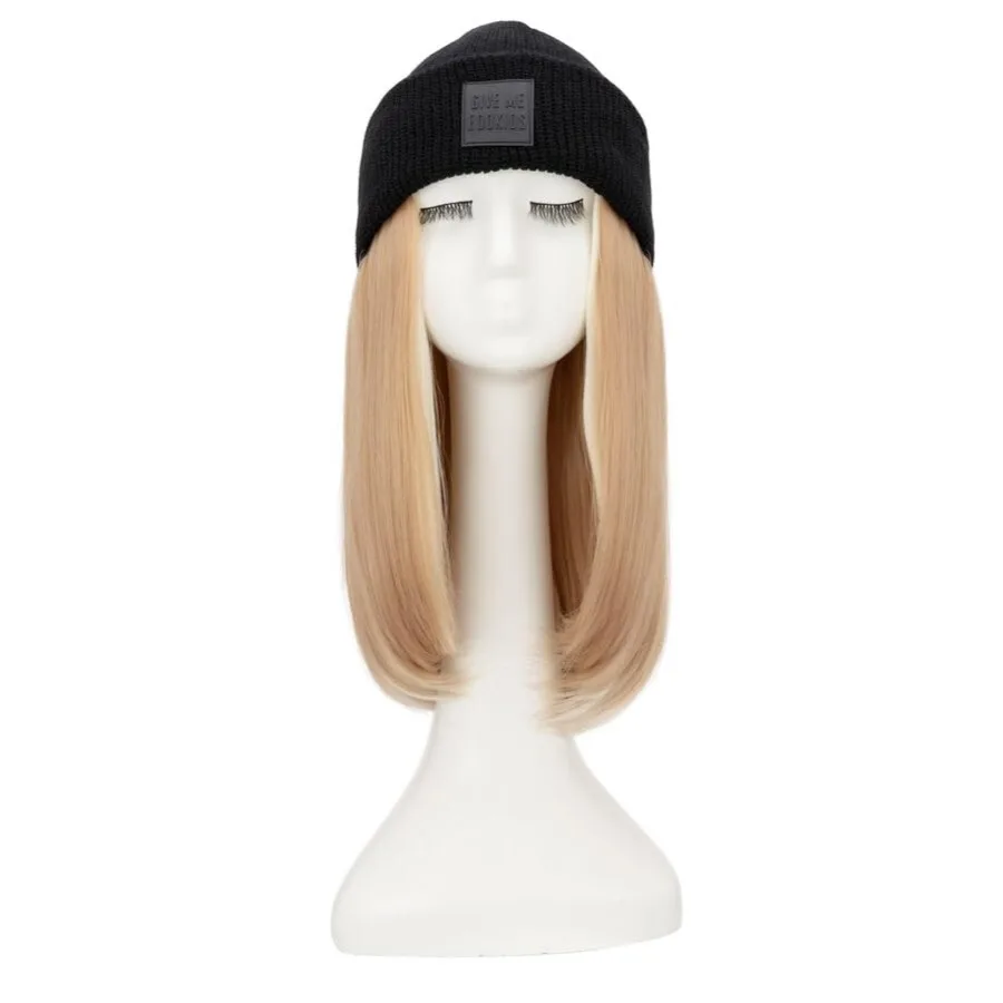 冬の灰色ブロンドショートストレートヘアエクステンション11インチニット帽ヘアピース女性用女の子用：スタイリッシュで暖かいヘアソリューション