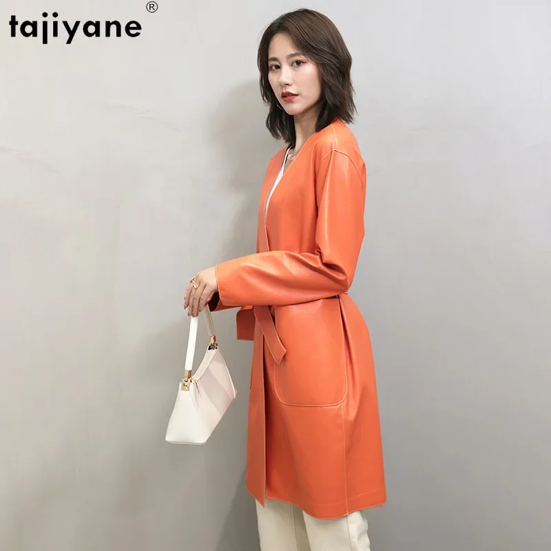 Tajiyane Musim Semi Musim Gugur Kulit Domba Mantel Real Asli Jaket Kulit Korea Fashion Kantor Wanita Panjang Wanita Mantel 2xl S009 WPY349