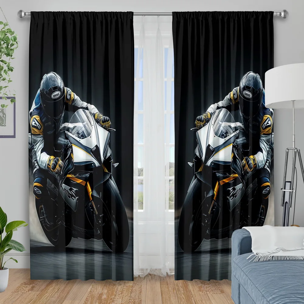 Futuristic Motorcycle Racing Biker Blackout Curtains - Sci-Fi Sport Bike Print Window Drapes for Boys Bedroom Game Room
