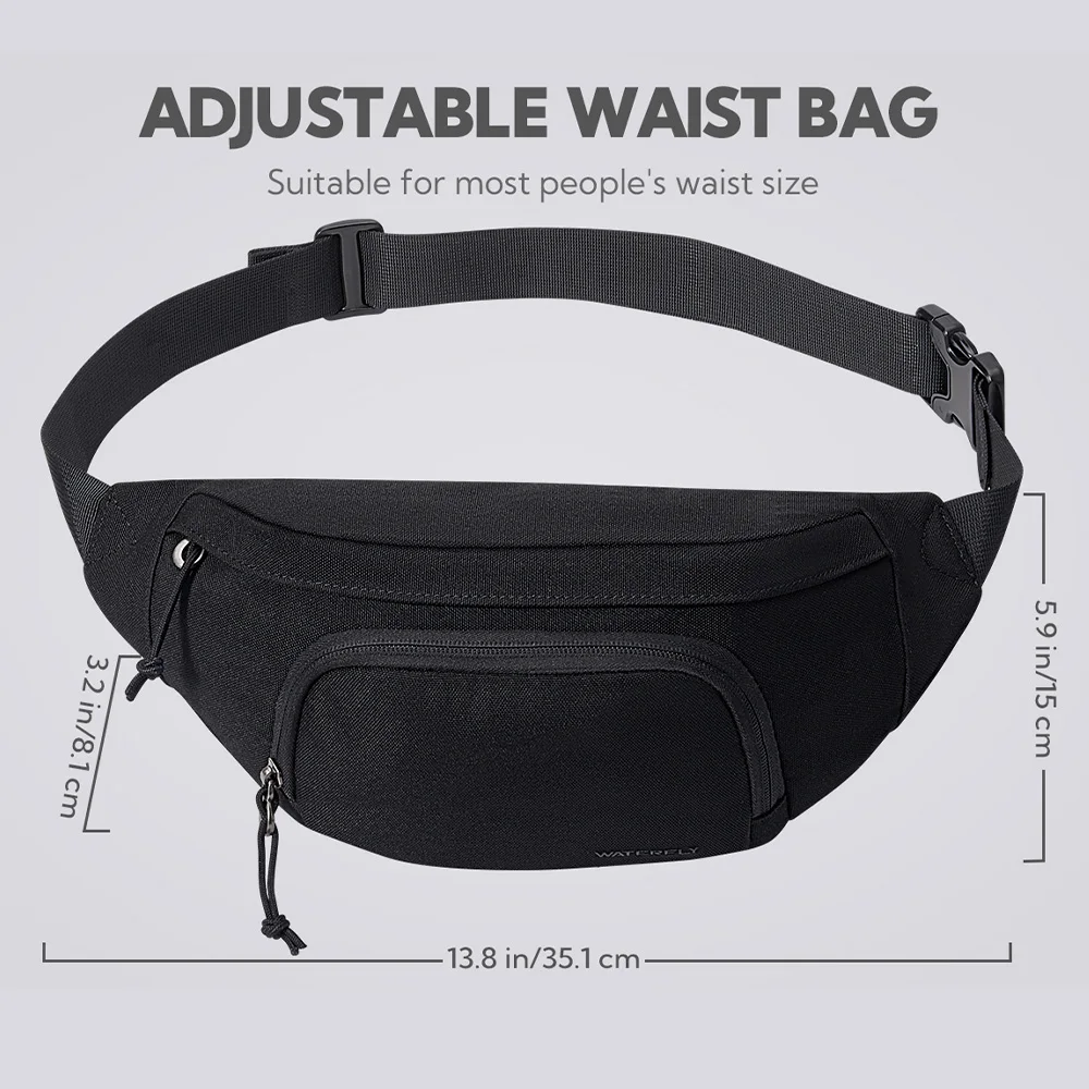 WATERFLY Crossbody Fanny Pack Slim Waist Bag Sports Hip Pouch for Woman Man Fashionable Travel Fannie Pack Runner Belt Bum Bag