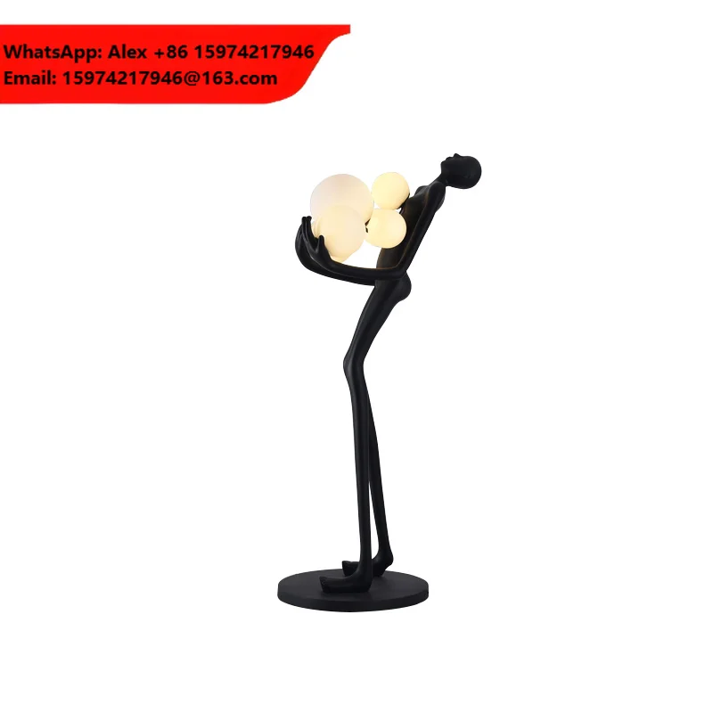 Modern Art LED Resin Human Sculpture Floor Lamp Abstract Figure Holding Ball Standing Light Office Glass Shade 2700K Soft Warm