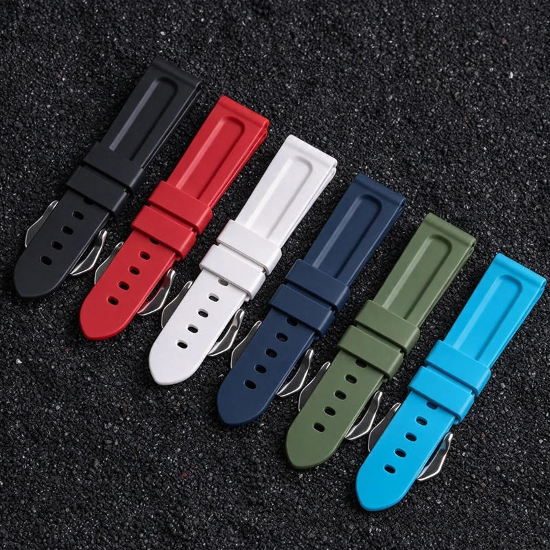 Fluorine Rubber Watchband for Panerai Seiko Casio Citizen Rolex Watch Strap Soft Casual Sports FKM Silicone Watch Belt Accessory