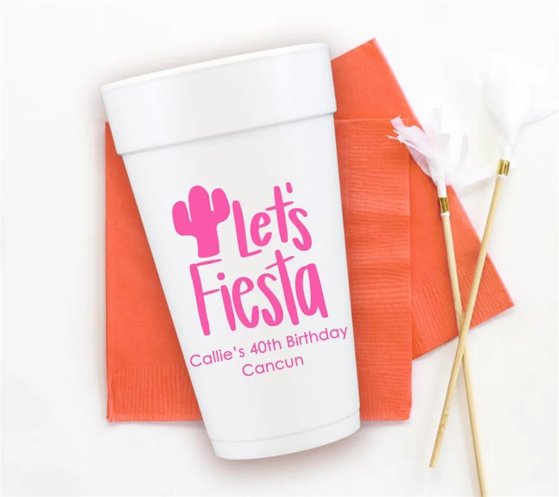 

Fiesta Birthday Cups, Personalized Foam Cups, Fiesta Party Favors, Custom Styrofoam Cups