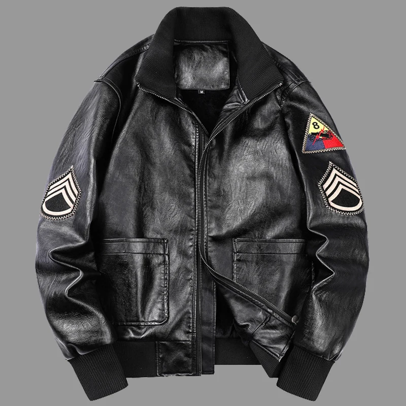 

Куртка мужская из искусственной кожи, на флисе, с вышивкой, размеры до 6XL