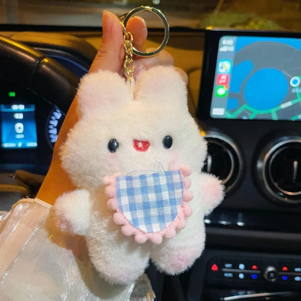 

Cartoon Plush Bib Rabbit Doll Toys Keychain Cute Stuffed Apron Bunny Bag Pendant Charms Car Keyring Girly Heart Gift Accessories