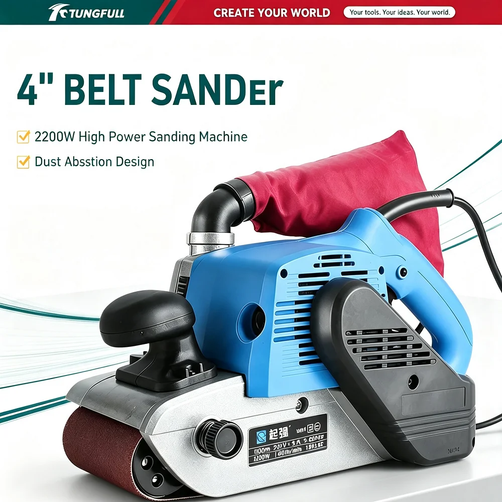 TUNGFULL 2200W Industrial Grade Portable Belt Sander Multifunctional Woodworking Polishing Grinding Machine with Dust Collection