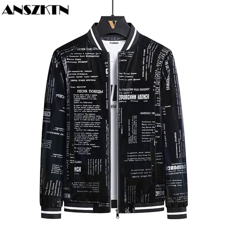 

ANSZKTN new leather clothes men spring&Korean version of the trend letters casual baseball clothes handsome jacket men jacket