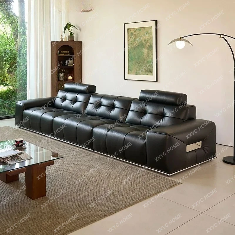 minimalist leather sofa first layer cowhide living room modern simple leather art new sofa straight row