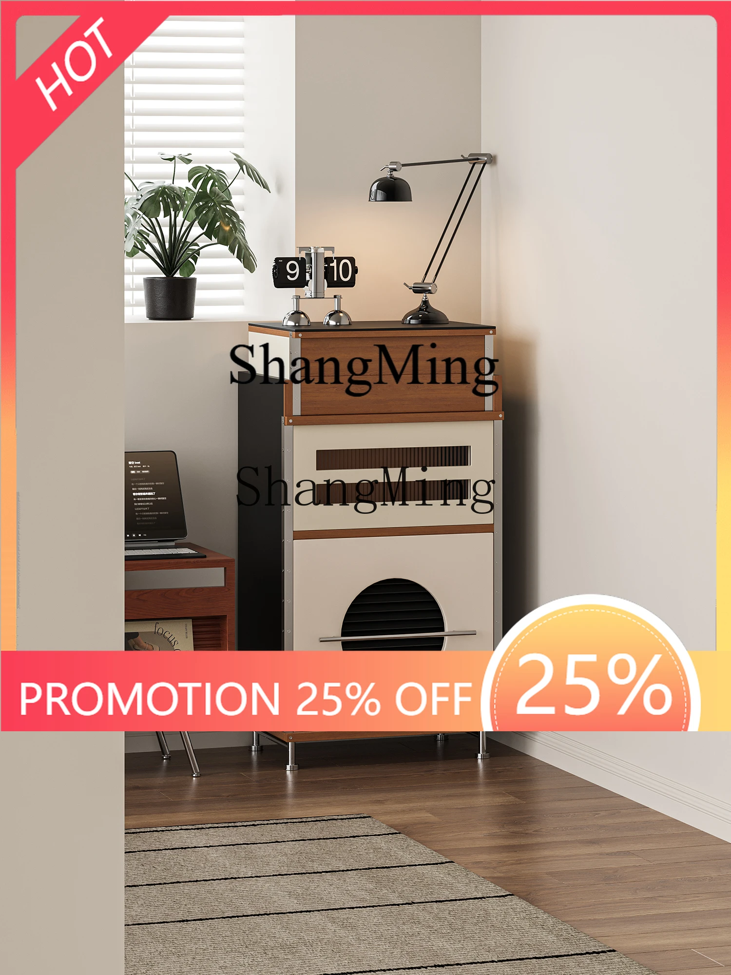 

FG Modern Antique Style Movable Side Cabinet Art Table Simple Coffee Shop Home Storage Cabinet