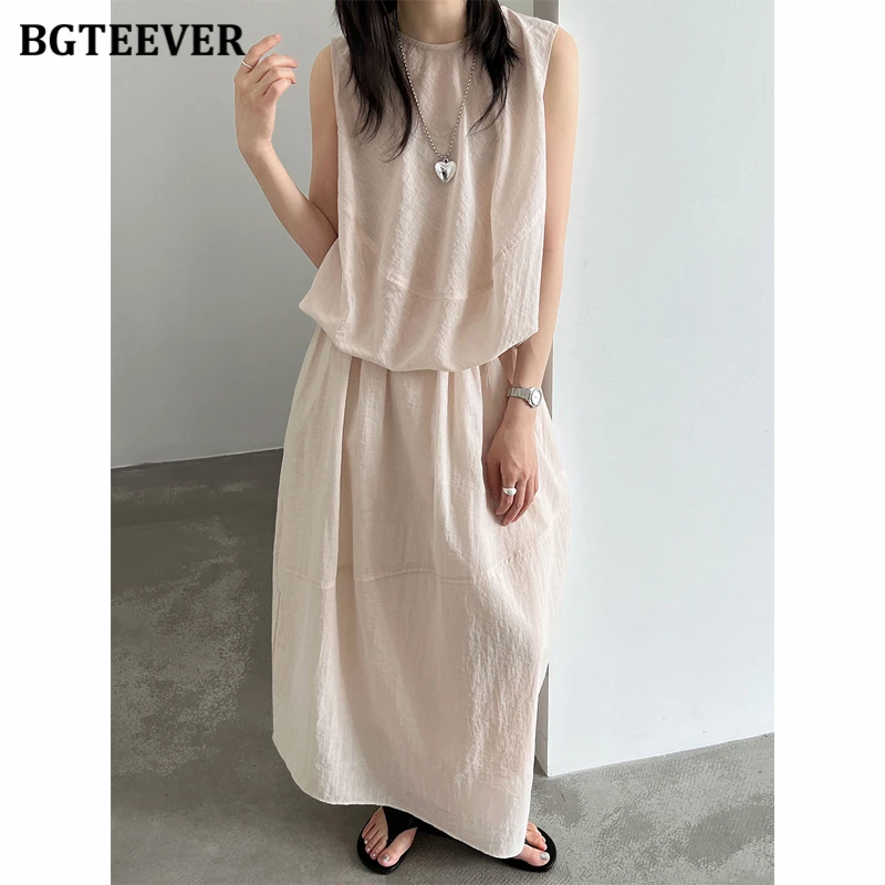 

Relaxed Two-piece Set for Women, Casual Slightly Sheer Sleeveless Top and Skirt, Perfect for Summer