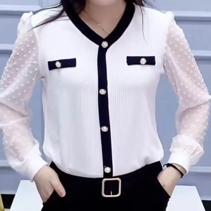 Spring Autumn New Long-sleeved Base Threaded Cotton Lace Chiffon Sleeves Versatility