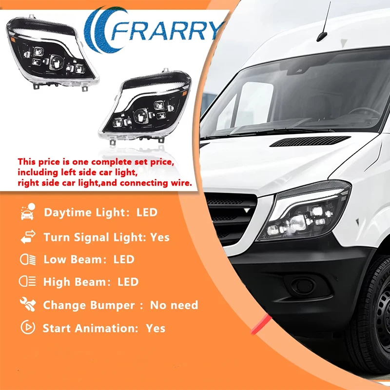 FRARRY - Suitable for Mercedes Sprinter 2014-2018 W906 Front Headlight Assembly Upgrade to LED OEM 9068202361 9068202461