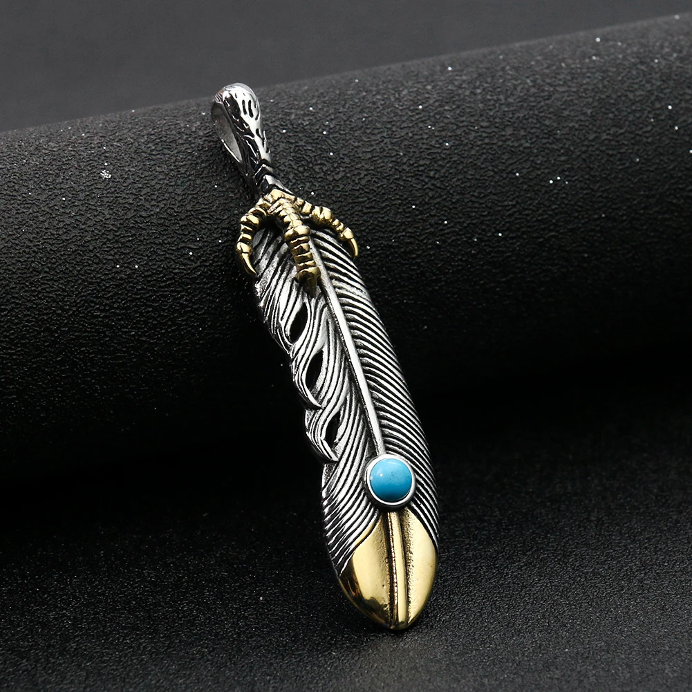 Charms Real Stone Eagle Claw Feather Pendant Boho Vintage Stainless Steel Necklace Pendant Leaf DIY Jewelry Making Findings Gift