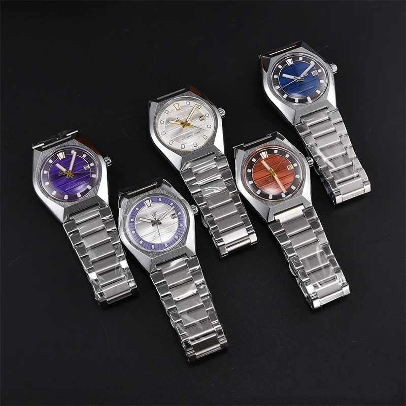 

Vintage Style Stainless Steel Band Classic Blue Dial Automatic Mechanical Watch Stainless Steel Strap Business Wristwatch for Men