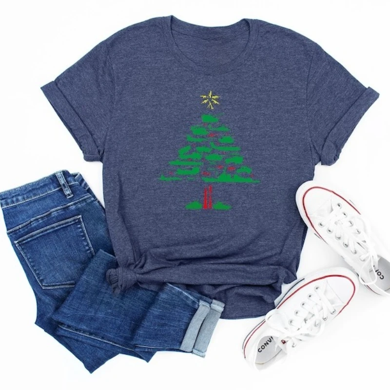 Military Christmas Tree Graphic Tshirts Vintage  Holiday Unisex T-Shirt Crewneck All-match Casual Style Tops Tee Shirt Short