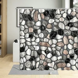 Modern Geometric Shower Curtain Square Round Stone Cobblestone Printing Bath Curtains Waterproof Wall Decoration With Hooks