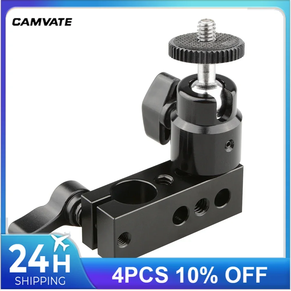 Braçadeira da haste de camvate 15mm única com montagem da cabeça da bola do giro de 360 ° & 1/4 "-20 rosca masculina para a luz do diodo emissor de luz/monitor/montagem da luz flash