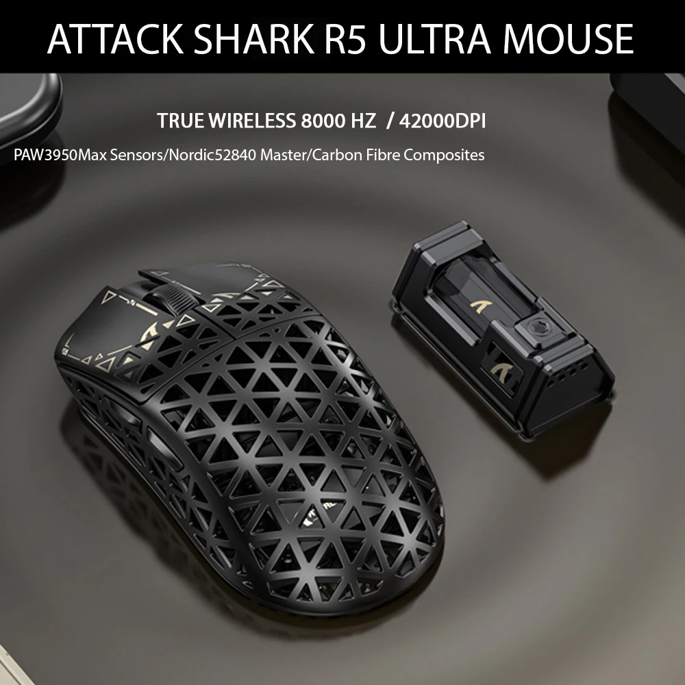 

ATTACK SHARK R5 ULTRA Wireless Mouse 8K Polling,PAW3950MAX Sensor,42,000 DPI,Carbon Fiber Ultra-Light for Pro Esport Gaming