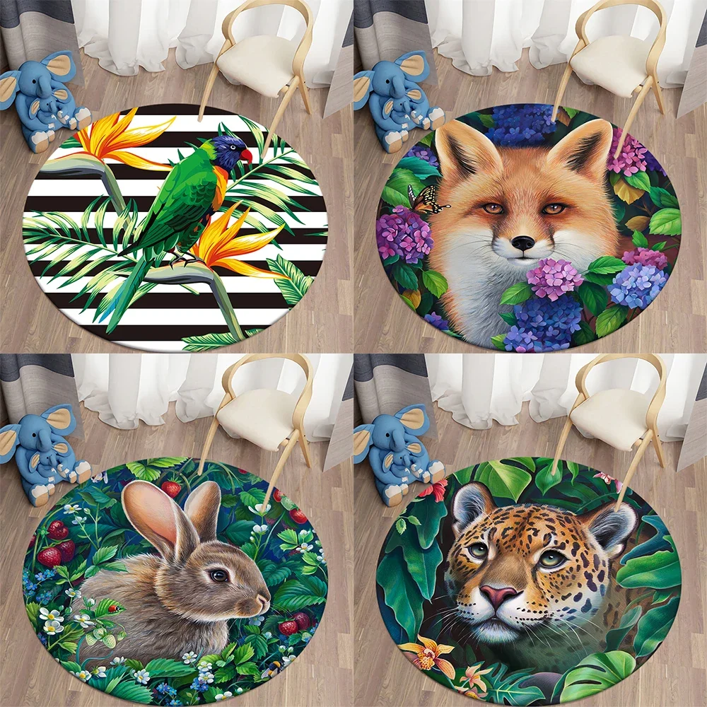 

Jungle Animal Print Pattern Circular Carpet Home Living Room Sofa Children's Bedroom Floor Decoration