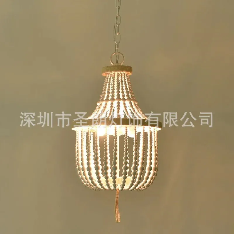 Wooden bead small chandelier bedroom study aisle bohemian style little princess room chandelier
