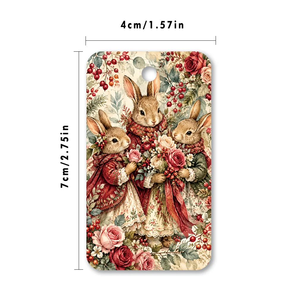 40pcs, Gift Tags, Vintage Floral Dressed Bunny, Hanging Paper Labels for Gift Wrapping, Holiday Party Decor with String