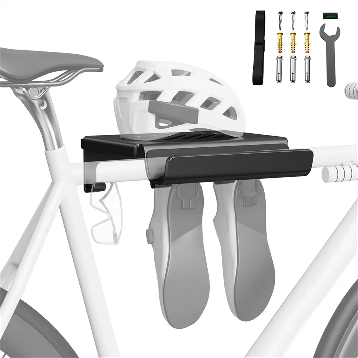 New arrival  Bike Wall Mount Rack Indoor Bike Storage Garage Bike Rack Wall Mount with Shelf and Hooks for Mountain Bicycle