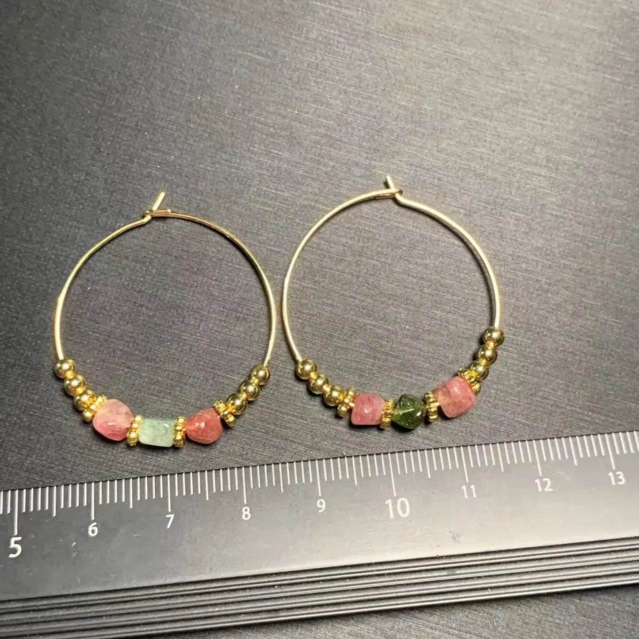 HEYYA STONE Natural Tourmaline Hoop Earrings Simple Classic Round Circle Gemstone Jewelry Handmade 14K GOLD exclusive