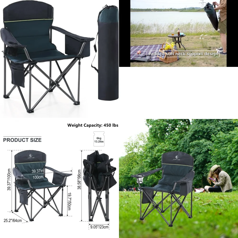 

Стул для кемпингаБольшой сверхмощный складной стул для кемпинга с подстаканником для приключений на свежем воздухе Удобный портативный легкий вес