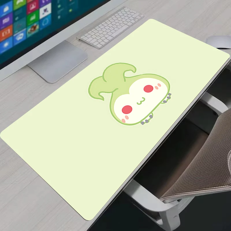 Kawaii Green Sprout Character Gaming-Mauspad, rutschfeste Schreibtischunterlage für das Büro, pastellgrünes, wasserabweisendes Tastaturpad