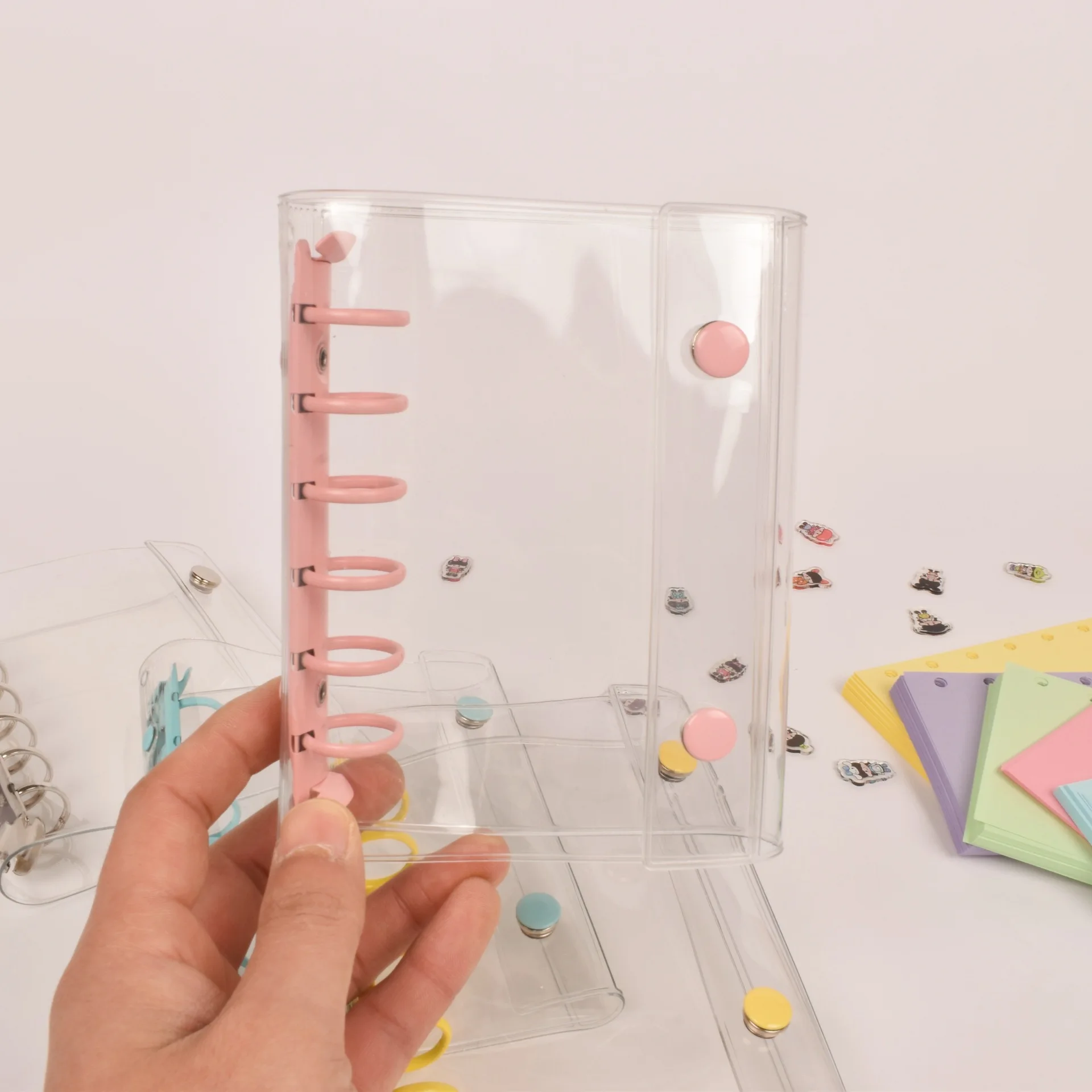 Widening A7 Double Button Transparent PVC Binder Cover 6 Holes Soft Shell Loose‑Leaf Journal Cover DIY Diary Scrapbook Album