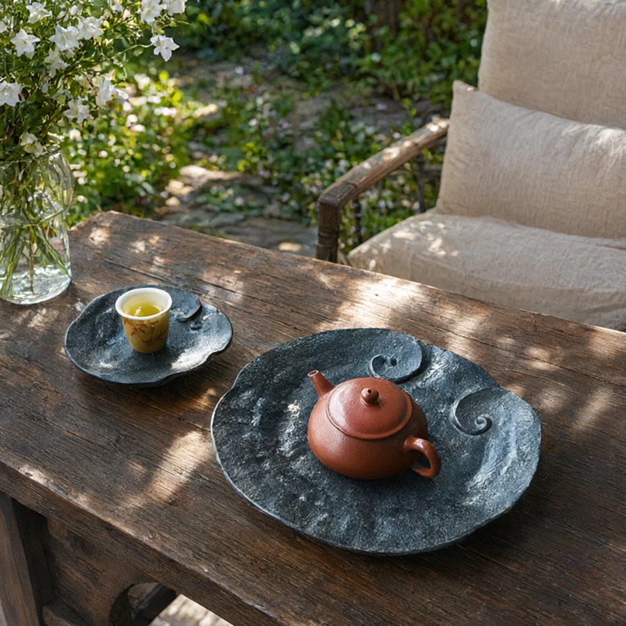 Tee Tablett Naturstein Vulkanischer Basalt Handgeschnitzt Lingzhi Ruyi Trockene Teezeremonie Wabi-Sabi Zen Kung Fu Gongfu Deko Haus Geschenk Teeliebhaber – Detail 7