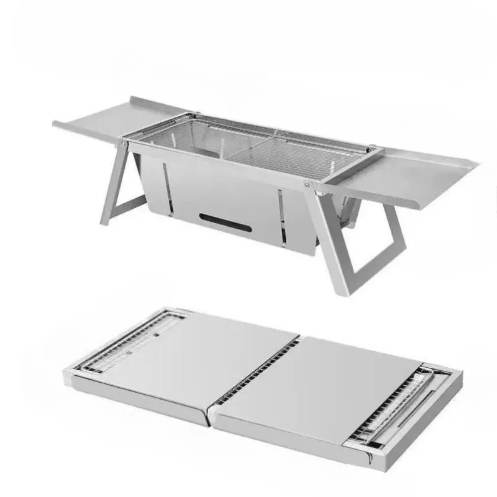 Tragbarer Klappbarer Holzkohlegrill aus Edelstahl für Outdoor-Camping, Picknick und Grillen zu Hause oder auf Reisen
