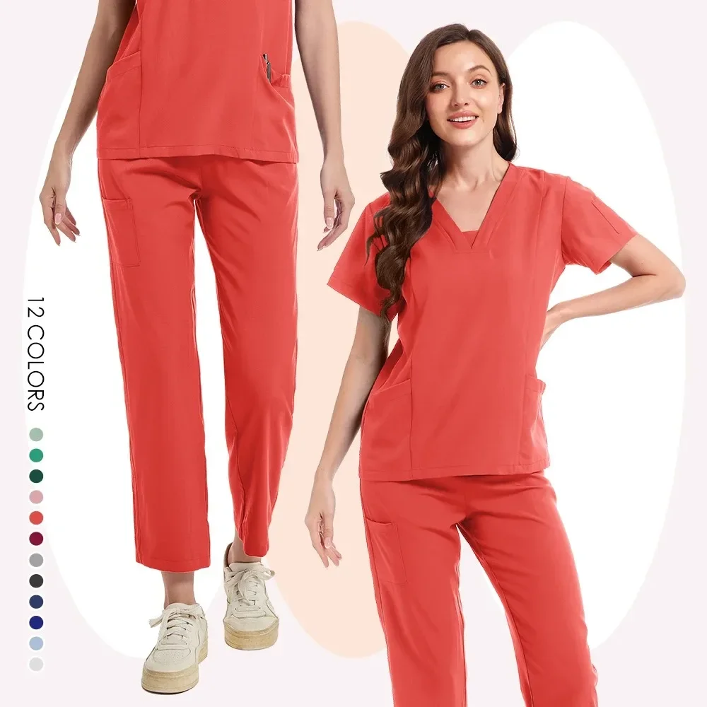 Medical Uniform Women Slim Fitting Operating Suit Elasticity Scrubs Sets Operating Workwear Nurse Surgeon Isolation Overalls