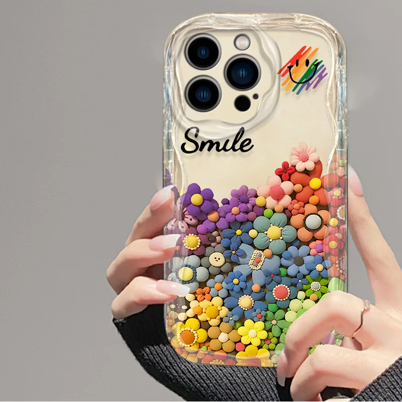 Flower Smiles Rainbow Tpu Case For Samsung S22 S23 S24 Ultra S21 Plus S20 S21 FE Galaxy A54 A34 A32 A24 A13 A14 A52 A51 A23 A22