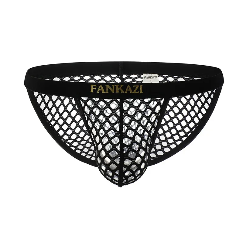 Men Large Fishnet Briefs, Hollow See‑through High‑cut 3D U‑Pouch Breathable Elastic Male Underwear