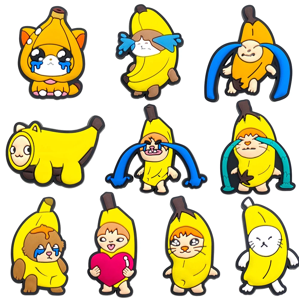 10–100 Stück Bananen-Katzen-Schuhanhänger, Cartoon-Schuhe, Zubehör, passend für Clogs, Sandale, Garten, Schuhdekorationen, Schnalle für Kindergeschenke