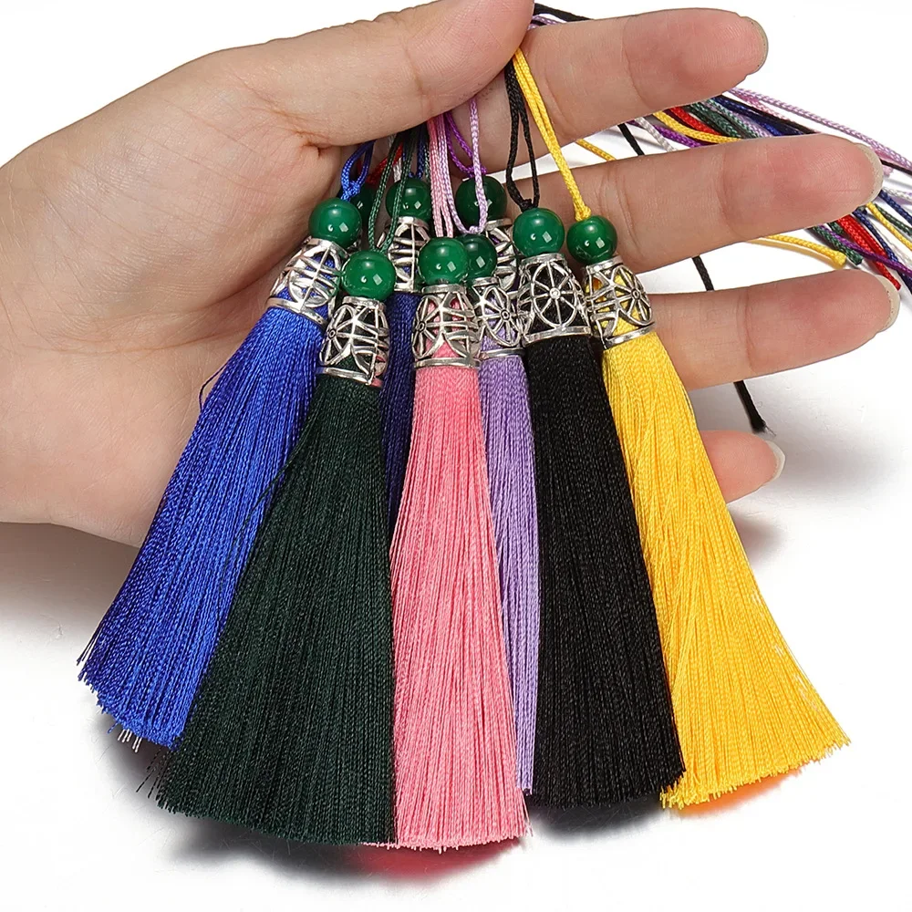 2pcs/lot Alloy Cap Bead Tassel Silk Tassel Fringe Bangs Flower Tassel Decorative for DIY Home Clothing Craft Jewelry Accessories