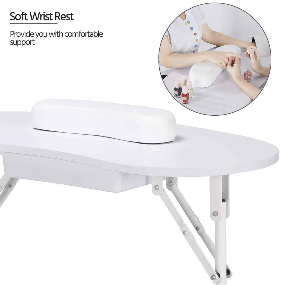 Topeakmart Manicure Nail Table Station-pieghevole Nail Technician Desk Workstation Spa salone di bellezza con cassetto Client Pad da polso