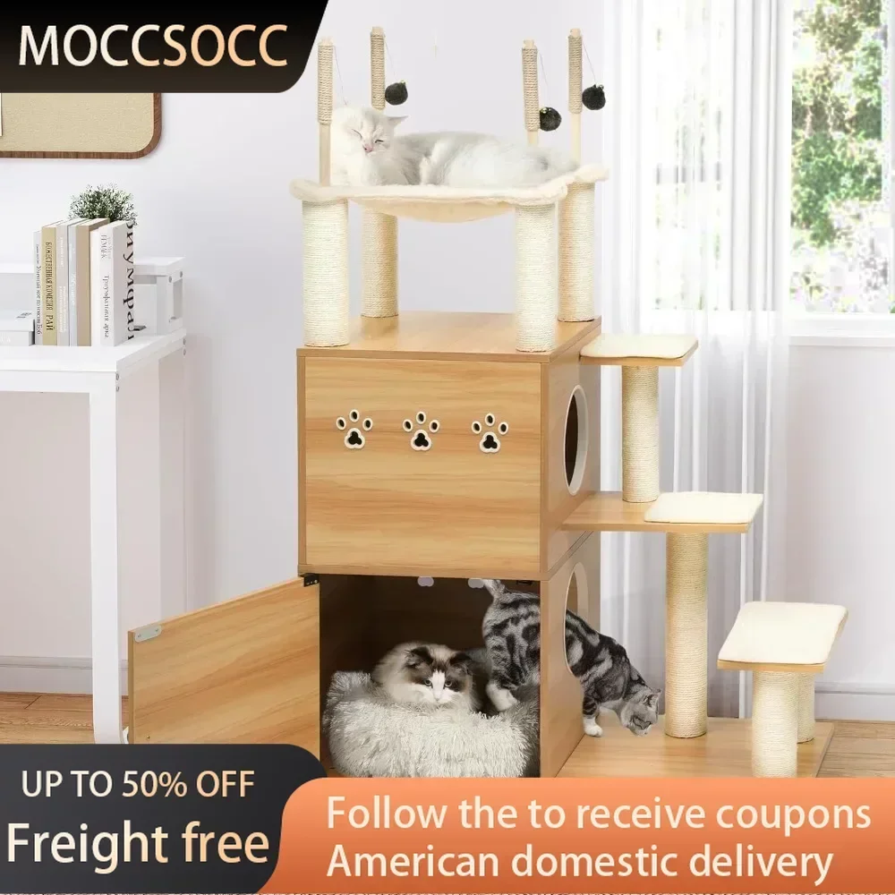 

Modern Cat Tree With Litter Box Enclosure Houses and Habitats Large Cat Tower With Hammock Beds Cats Cats Pet Products Bed For &