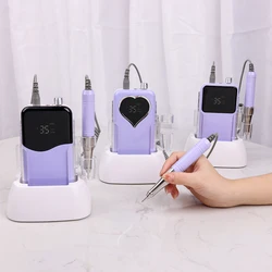 35K Violets Desktop Cordless Base Electric Nail Drill Machine 35000rpm Manicure Pedicure Rechargeable Battery Wireless Purple